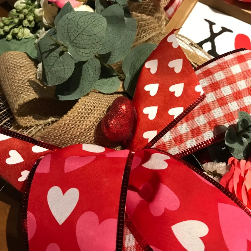 Valentines Wreath Hand Crafted LOVE Burlap Kisses Hugs FINAL SALE